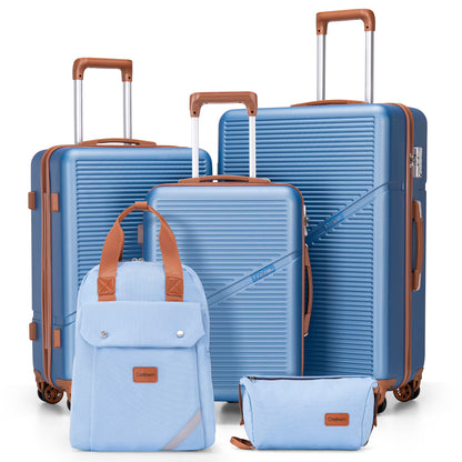 Cosbarn 5 Piece Luggage Sets ABS Hardshell Lightweight Suitcases Sets with TSA Lock Durable Spinner Wheels