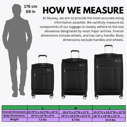 Skyway Luggage Sigma 7.0 20" Softside 8-Wheel Carry-on, Spinner, Adult, Black