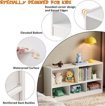 Toy Organizers and Storage, 5-Section Kids Bookshelf for Organizing Books Toys, School Classroom Wooden Storage Cabinet for Children's Room, Playroom, Nursery