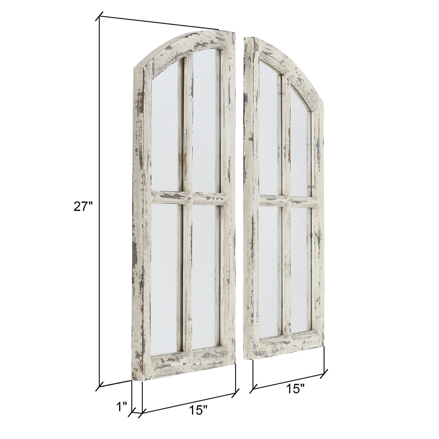 Jolene Arch Window Pane Mirrors Off-White 27" x 15" (Set of 2) by Aspire
