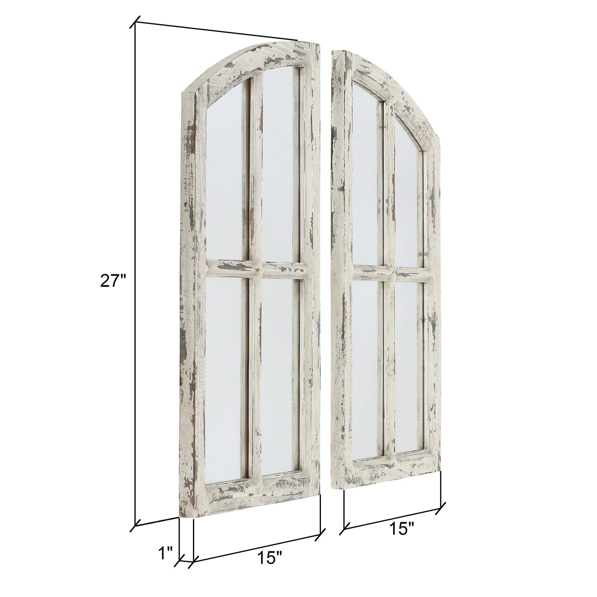 Jolene Arch Window Pane Mirrors Off-White 27" x 15" (Set of 2) by Aspire
