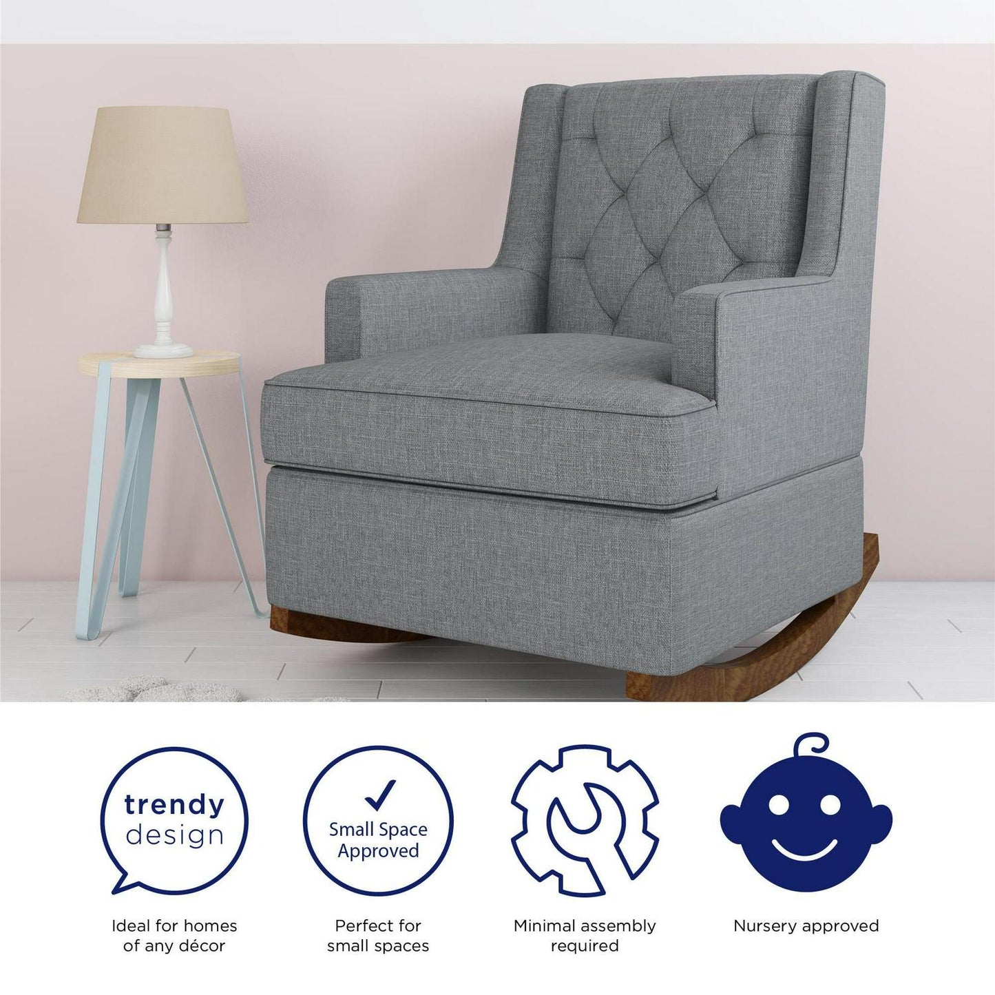 Baby Relax Bennet Transitional Wingback Nursery Rocker Chair. Gray