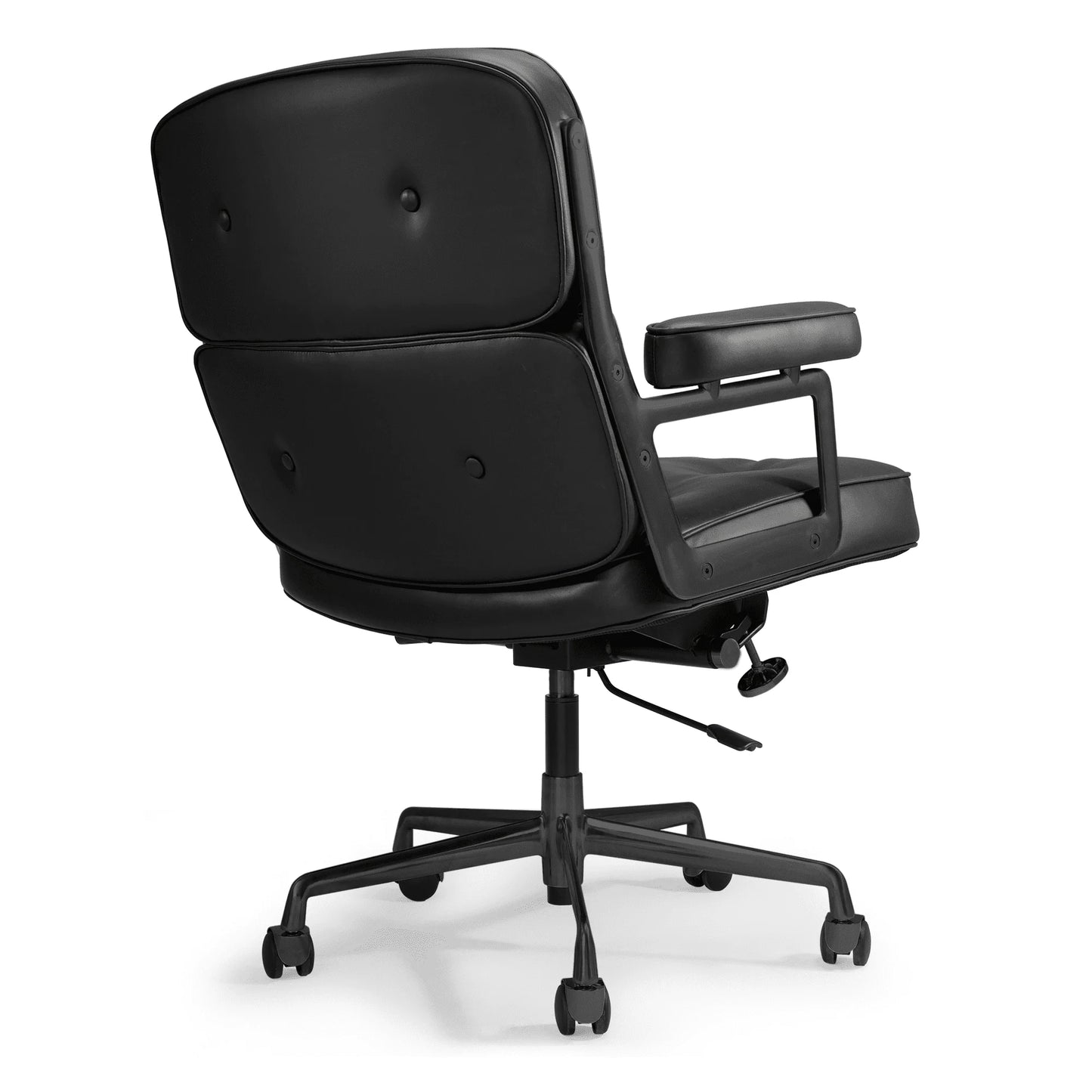 Mid Back Genuine Leather Office Chair, Adjustable Height and Liftable Swivel Computer Chair with Rolling Casters for Home Office Use, Black
