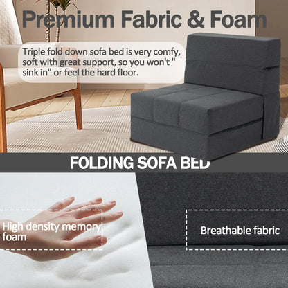 Folding Sofa Bed, 7 inch Memory Foam Floor Couch, Convertible Sleeper Foldable Mattress Futon Sofa for Living Room/Home Office/Guest Beds/Apartment/Upstairs Loft, Dark Gray, Single
