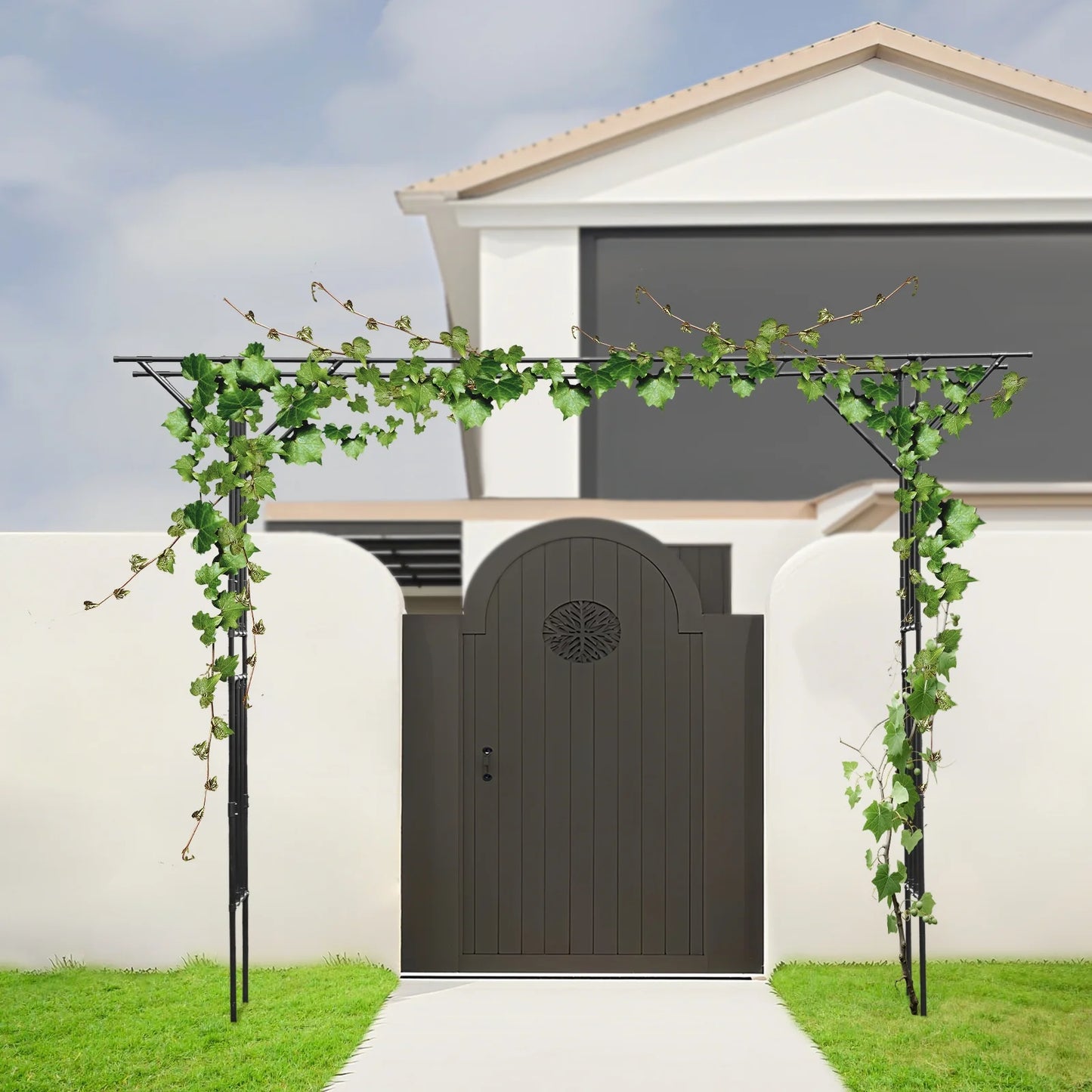 Black Garden Trellis Supersize Flattop Garden Arch for Wedding,141.7" L x 106" H Garden Arch Arbor Trellis for Climbing Plants Outdoor,Galvanized Steel Pipe Coated with Plastic