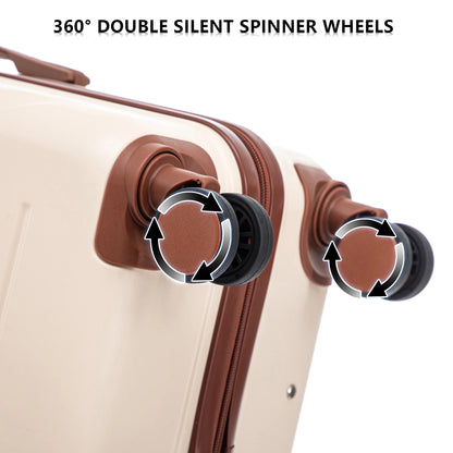 PAPROOS 3 Piece Luggage Set, ABS Carry-on Luggage Set with Spinner Wheels and TSA Lock, Lightweight Hardside Luggage, 20/24/28 Inch Rolling Suitcase Set for Travel Business Trip, Beige
