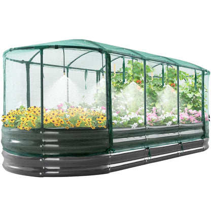Quictent 6x3x1 ft Galvanized Raised Garden Bed Kit with Self Watering System and Mesh Cover, Large Oval Metal Outdoor Planter Garden Boxes for Vegetables Herbs Flowers