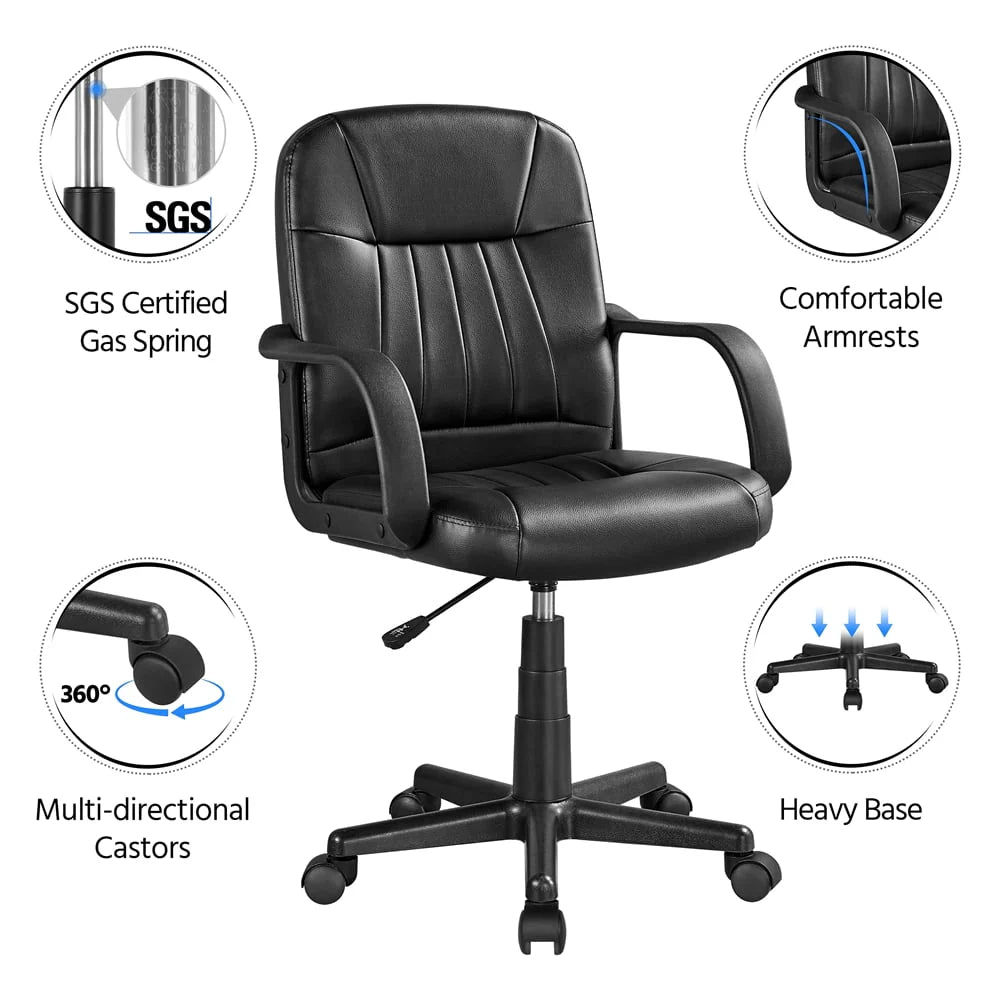 Topeakmart 2PCS Faux Leather Adjustable Swivel Office Chair for Home Office, Black