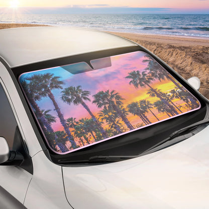 BDK CBAS-3101 Sunset Palm Trees Car Window Windshield Sun Shade Visor 64"x32"