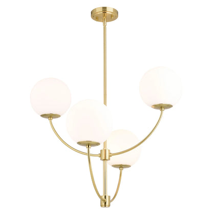 Avers 4 Light LED Compatible Gold Brass Mid-Century Modern Chandelier White Globe Glass