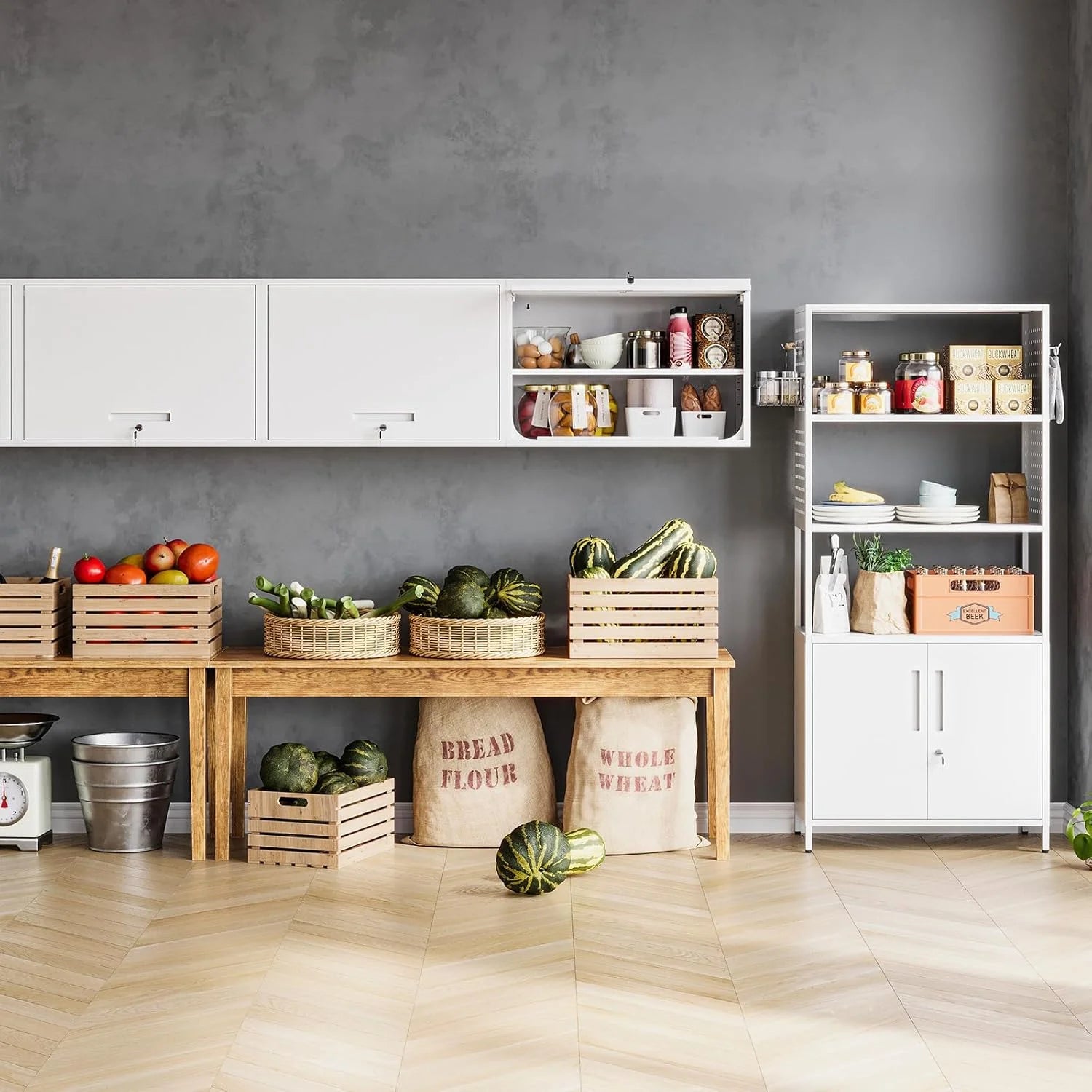 MIIIKO Wall Cabinet with Door and Shelf, Wall Mounted Metal Storage Cabinets, Locking White Floating Cabinet for Garage, Home Office, Kitchen and Pantry