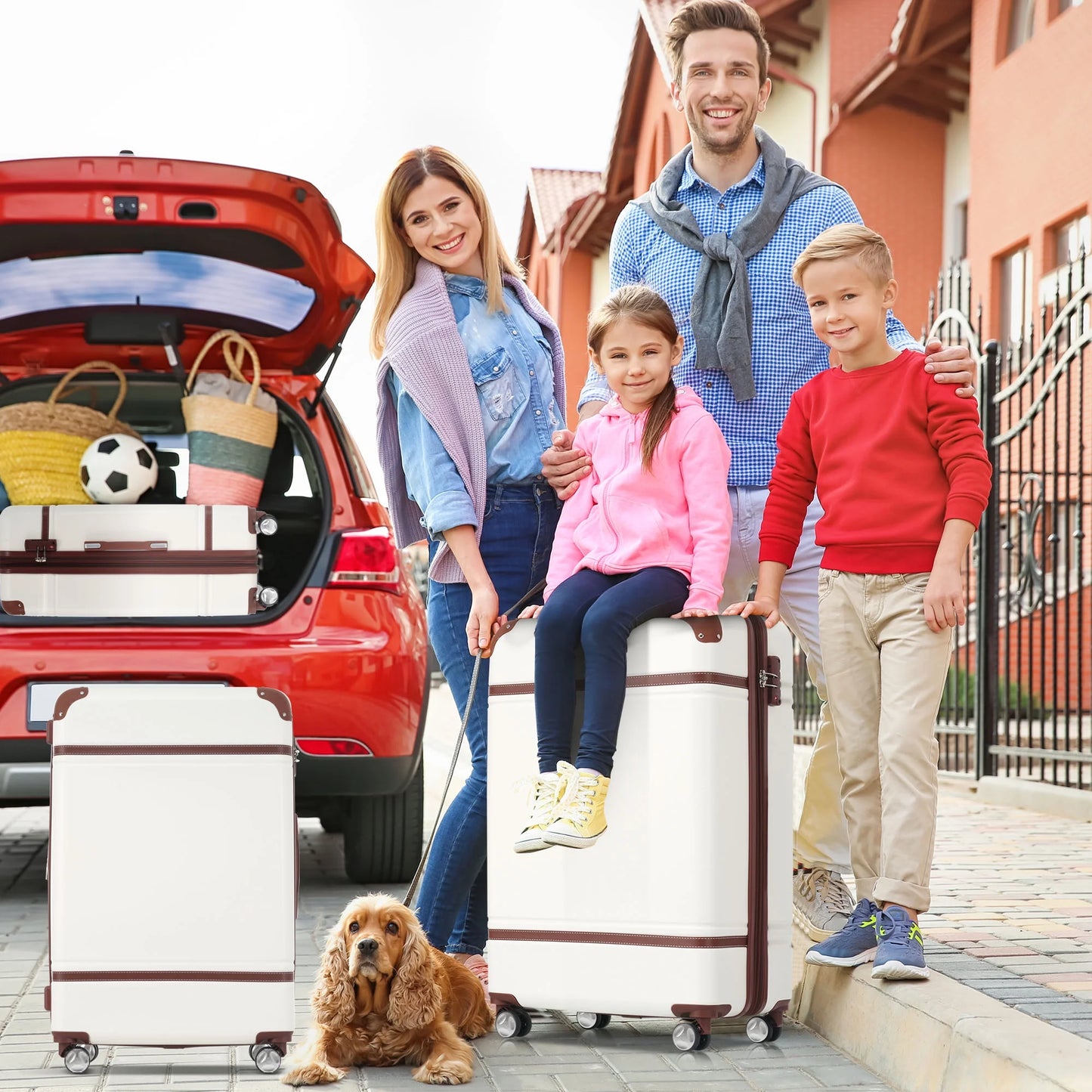 DUOSONG Hardshell Luggage Sets 4 Pieces 20"+24"+28" Luggages And Cosmetic Case Spinner Suitcase With Tsa Lock Lightweight White ABS Travel Luggage Hard Case