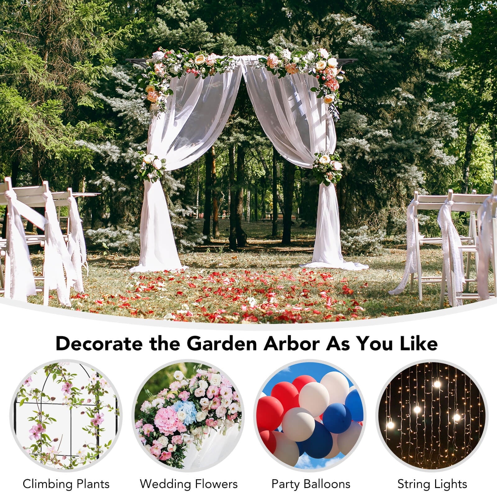 Costway Garden Wedding Rose Arch Pergola Archway Flowers Climbing Plants Trellis Metal