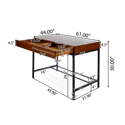 GDF Studio Elrod Industrial Dark Oak Acacia Wood Storage Desk with Rustic Metal Iron Accents