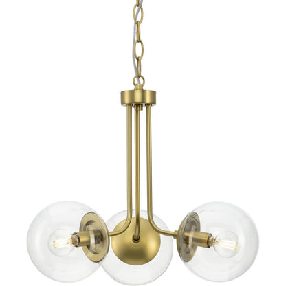 Avec Merrit Collection 3-Light Brushed Gold Contemporary Chandelier with Clear Glass Globe Shades