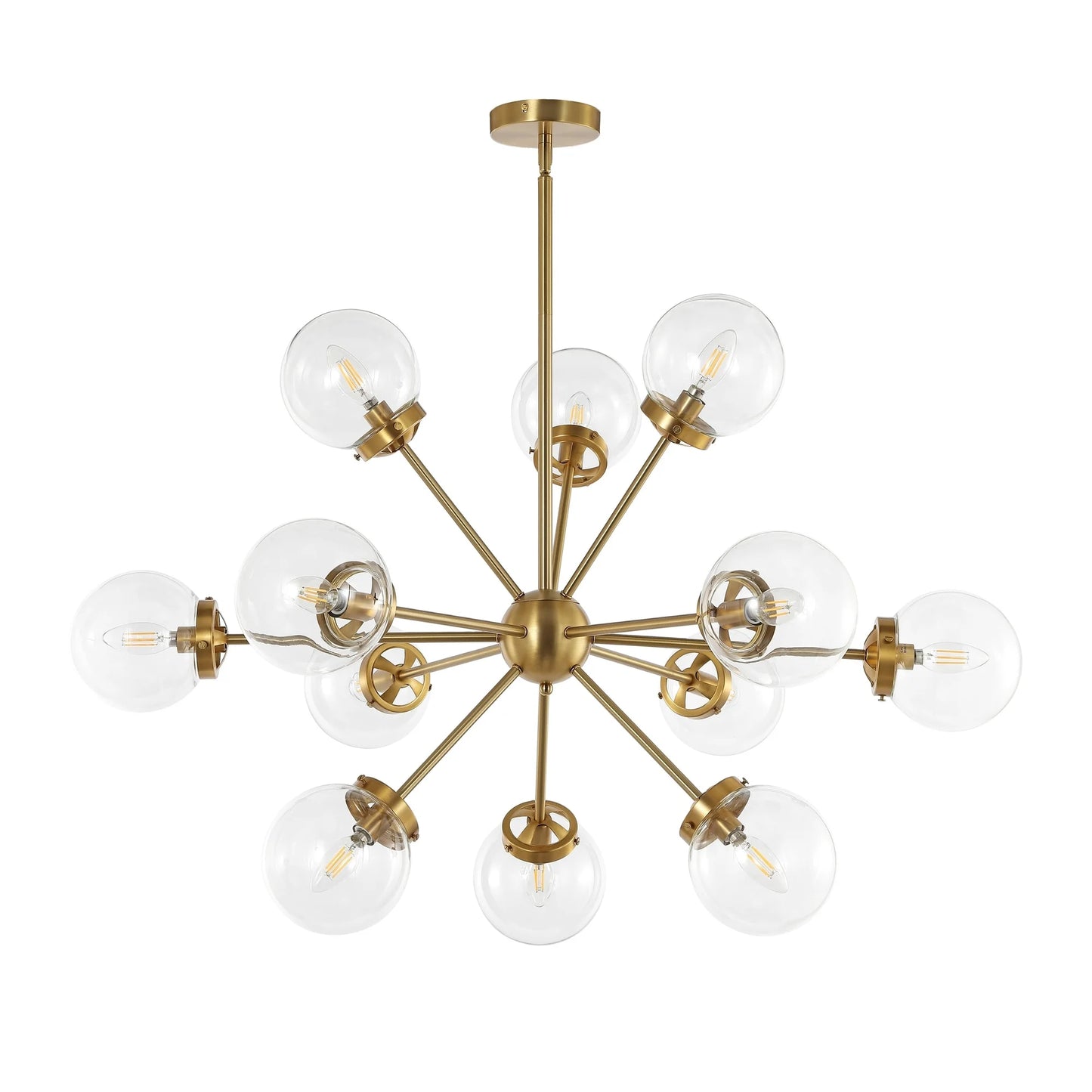 GetLedel 12-Light Modern Sputnik Sphere Chandelier with Glass Globe Shades Gold Finish with Clear Glass Shades N/A Gold