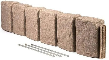 Beuta Landscape Edging | Garden Edging Border | Faux Stone Block XL for Lawn Edging, Flower Beds & Yard Edging - 1 Pack | Each Section Has 6 Blocks 48" L x 4" W x 9.5" H | 3 Spikes | Sandstone