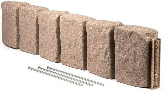 Beuta Landscape Edging | Garden Edging Border | Faux Stone Block XL for Lawn Edging, Flower Beds & Yard Edging - 1 Pack | Each Section Has 6 Blocks 48" L x 4" W x 9.5" H | 3 Spikes | Sandstone