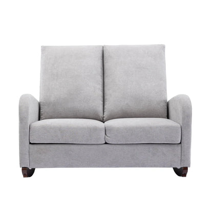 Modern Double Rocking Chair, Upholstered Oversized Glider Rocker for Baby Nursery and Kids, Loveseat Accent Armchair with High Back and Side Pocket, Extra Wide Lounge Chair for Living Room, Beige