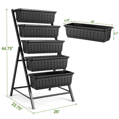 SEJOV 4 ft Vertical Garden 5-Tier Raised Garden Bed Planter Box for Patio Balcony Flower Herb Freestanding Garden Planter - 26 in× 22.75 in× 44.75 in