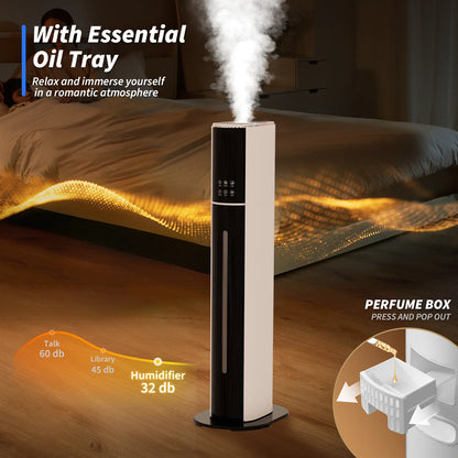 Rocyis Humidifier for Room Home Bedroom, 9L 2.3Gal Cool Mist Tower Top Fill Large Humidifier with Essential Oils,Whole House Floor Humidifiers for Baby,Pets,Plants,with Remote,360° Nozzle,White