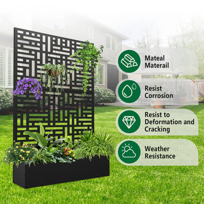 FOOWIN 71'' H Metal Planter with Trellis, Outdoor Raised Garden Bed for Climbing Plants, Trellis Planter Box with Drainage Hole, Black