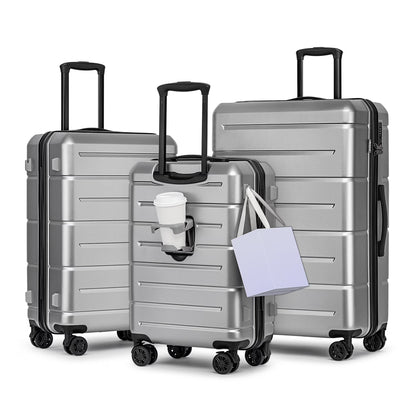 3 Piece Hardside Carry On Luggage Sets TSA Lock Spinner Wheels 22"26"30" Suitcase with Cup Holder