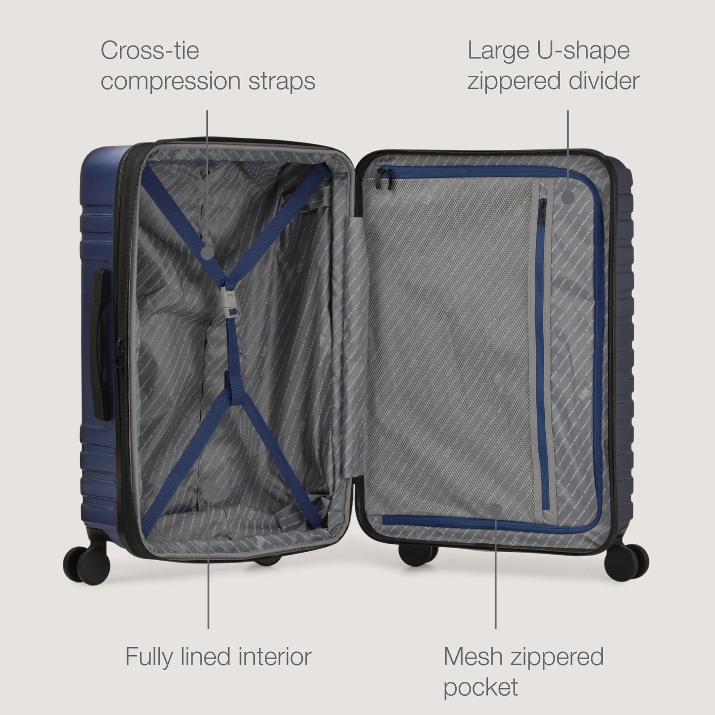 U.S. Traveler Boren Hardside Rugged Spinner Luggage Set w/USB Port, Navy, 3-Piece (22/26/30)