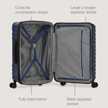 U.S. Traveler Boren Hardside Rugged Spinner Luggage Set w/USB Port, Navy, 3-Piece (22/26/30)