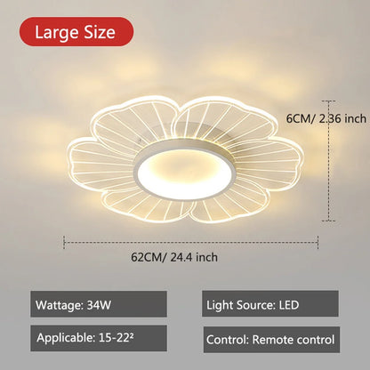 Modern LED Flush Mount Ceiling Light Fixture with Remote Control, Flower Shape Ceiling Light Dimmable LED Close to Ceiling Ligh, Elegant Home Ceiling Lamp for Bedroom Livingroom Dining Rooms
