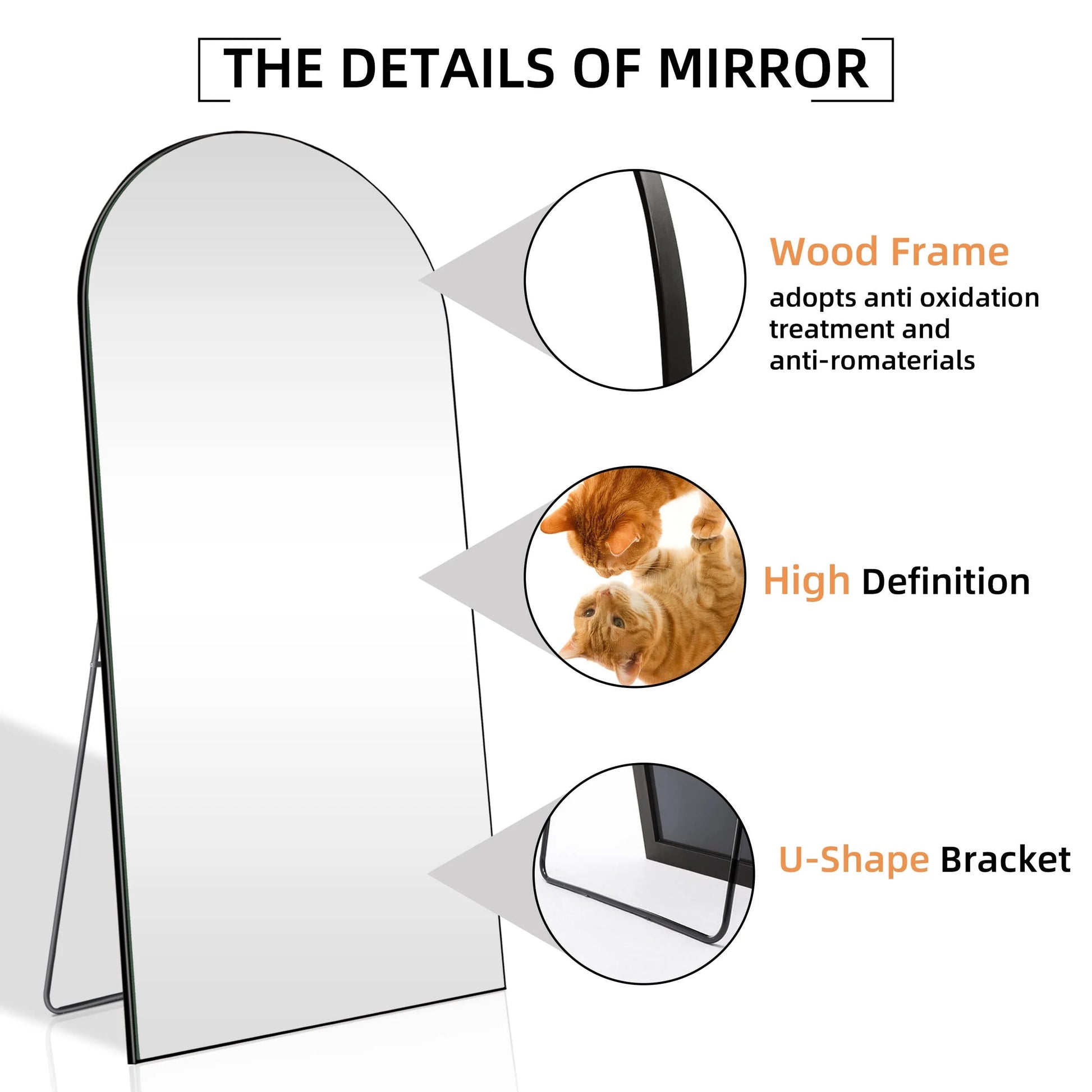 Ufurpie 71"×32" Large Full Length Mirror,Arch Mirror,Floor Mirror with Stand,for Bedroom Living Room Dressing Room,Black