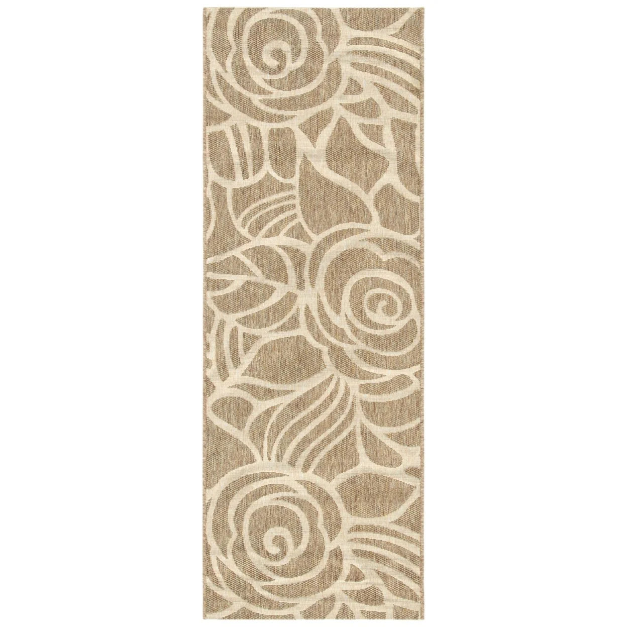 SAFAVIEH Courtyard Chester Floral Indoor/Outdoor Area Rug, 6'7" x 6'7" Round, Coffee/Sand