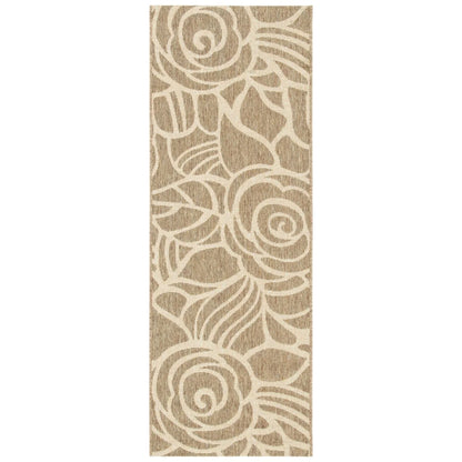 SAFAVIEH Courtyard Chester Floral Indoor/Outdoor Area Rug, 6'7" x 6'7" Round, Coffee/Sand