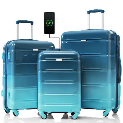 PAPROOS 3-Piece Luggage Set (20''/24''/28''), Hardshell Lightweight Suitcase with USB Port and Side Hooks, Travel Luggage with TSA-Lock, Hardside Rolling Luggage for School, Travel, Pink