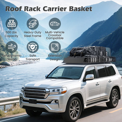 Naipo Roof Rack Cargo Basket,500 lb,64"x39"x6"Extendable Roof Luggage Holder Rack with 4 U-Bolts for SUV/RV,Camping