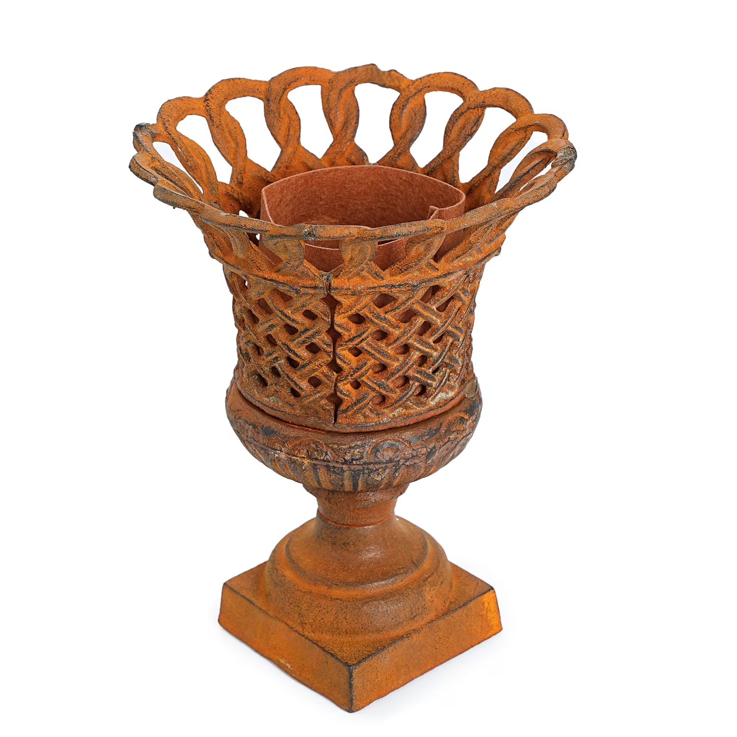 Sungmor Heavy Duty Cast Iron Urn Planter, Beautiful Hollow Trophy Design Tall Orchid Flower Pot, Large Decorative Plastic Flowers Plants Bouquets Vase, Rustic French Country Pot for Home or Garden