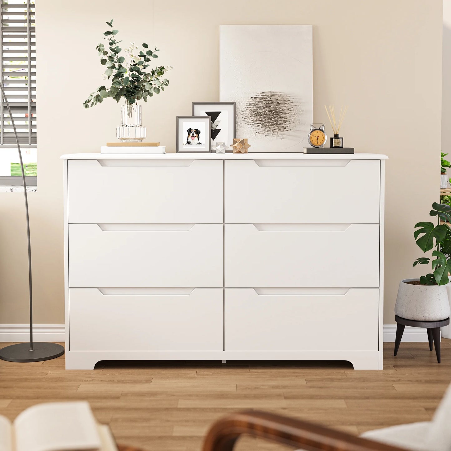 Aiho 6-Drawer Double Dresser - Modern Wood Chest with Anti-Tip Safety, Cutout Handles & Smooth Gliding Drawers | Nursery, Kids & Bedroom Storage - White