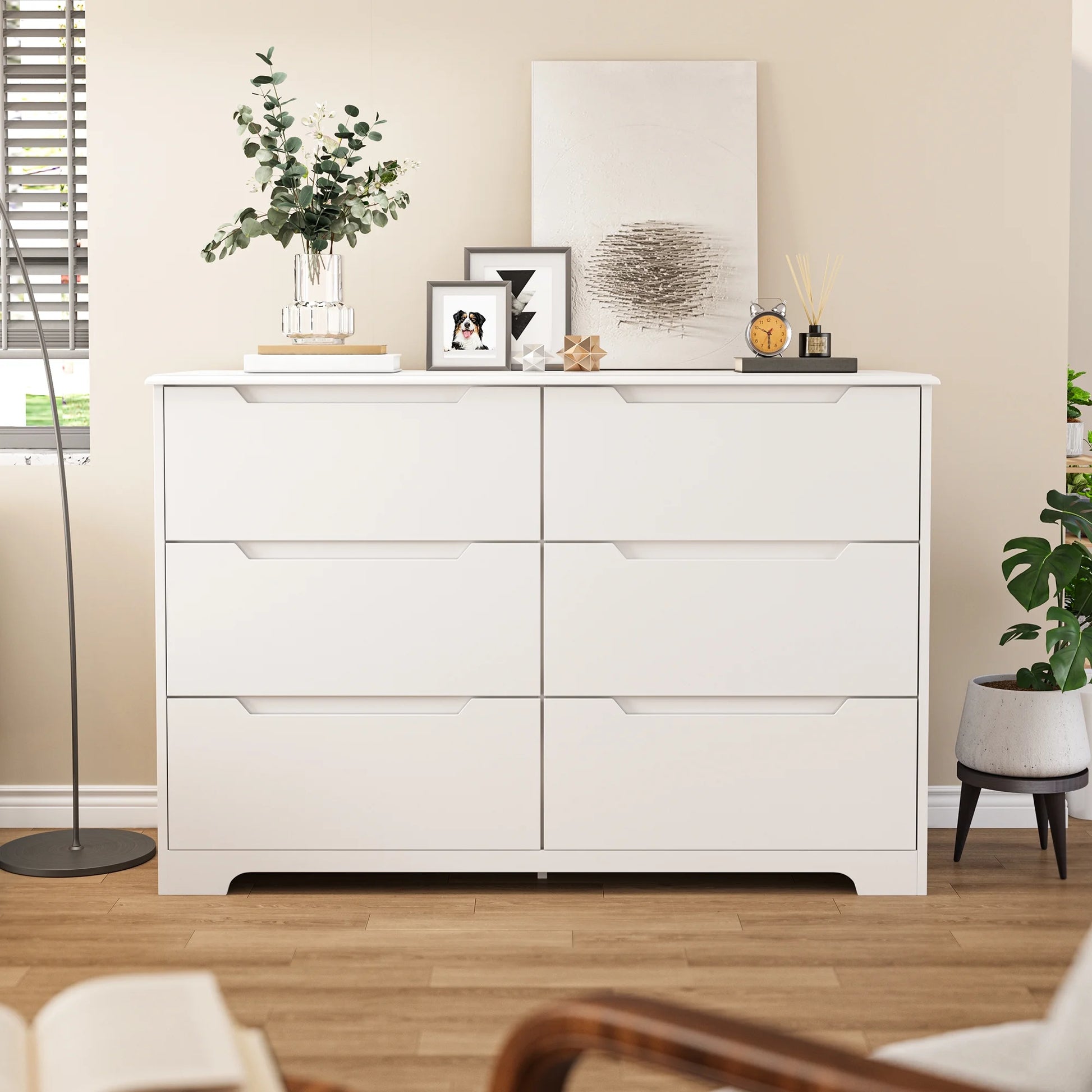 Aiho 6-Drawer Double Dresser - Modern Wood Chest with Anti-Tip Safety, Cutout Handles & Smooth Gliding Drawers | Nursery, Kids & Bedroom Storage - White