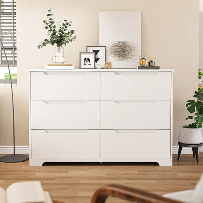 Aiho 6-Drawer Double Dresser - Modern Wood Chest with Anti-Tip Safety, Cutout Handles & Smooth Gliding Drawers | Nursery, Kids & Bedroom Storage - White