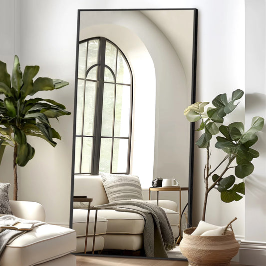 MAYEERTY 76"x35" Rectangle Oversized Full Length Mirror Floor Mirror with Bracket, Aluminium Alloy Framed, Black
