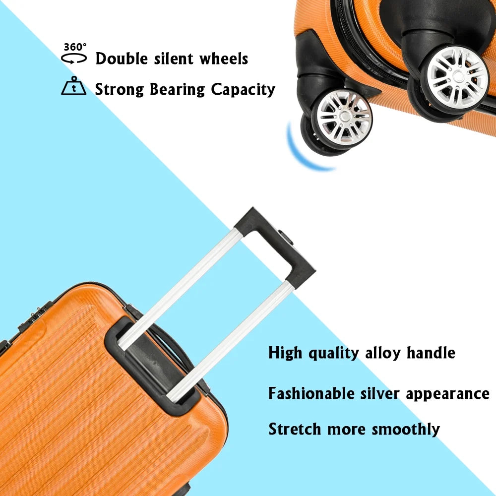 3-in-1 Multifunctional Large Capacity Traveling Storage Suitcase, Luggage Set ABS Suitcase 3 Piece Set with TSA Lock Spinner Wheels 20" 24" 28", 3-in-1 Orange Luggage