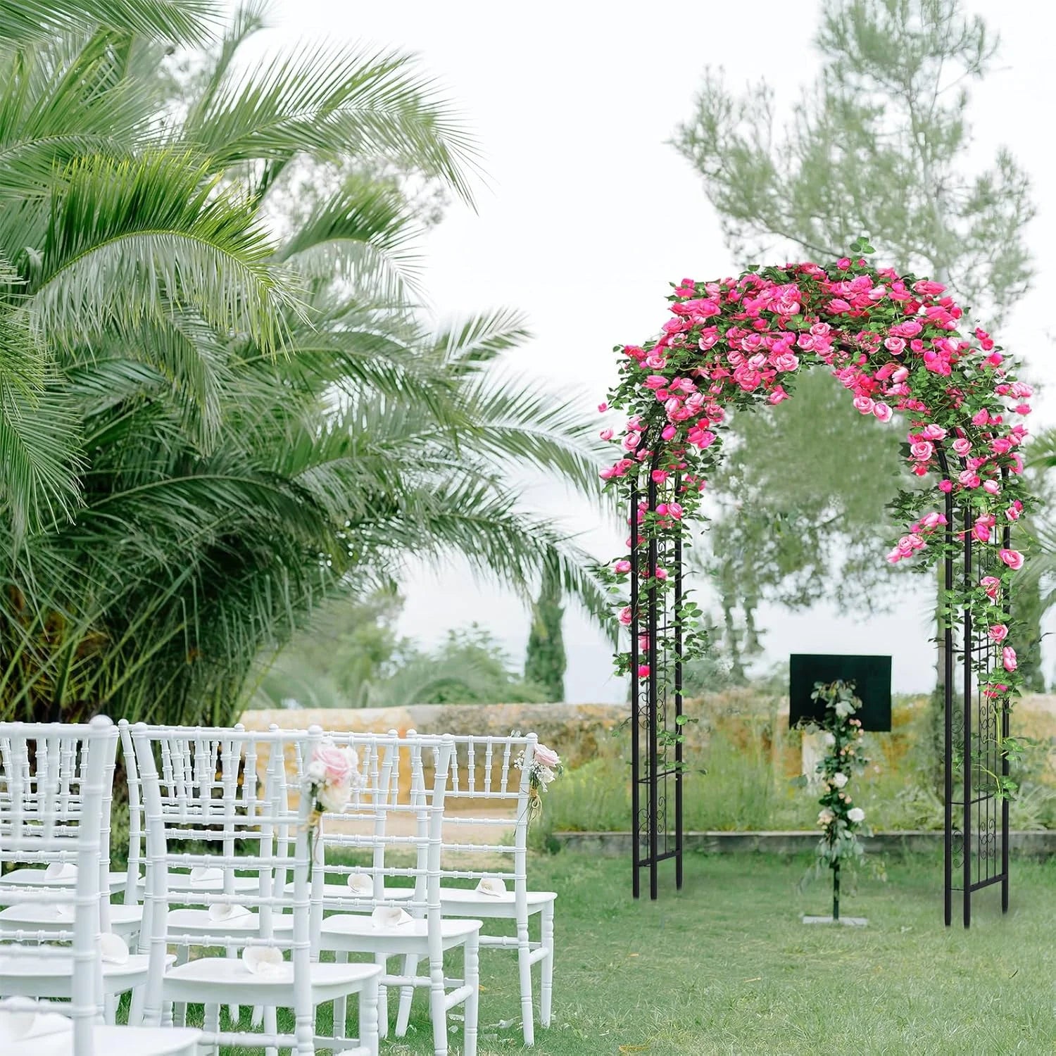 88 in Steel Garden Arch Arbor Trellis for Climbing Plants Outdoor,Yard,Garden,Climbing Plants 7 ft Decorative Wire Lattice,Outdoor Wedding Arch(Black)