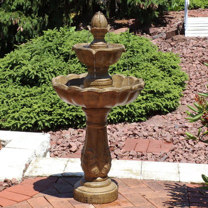 Sunnydaze Blooming Flower Light Brown Resin 2-Tier Outdoor Water Fountain
