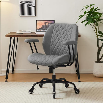 QW Home Office Desk Chair Office Rubber Casters Ergonomic Computer Chair with Lumbar Support Adjustable Height Rolling Swivel Executive Task Armrests Chair Brown Leather