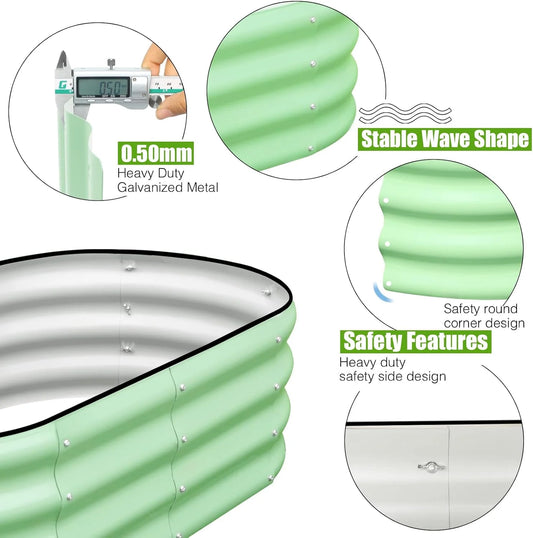 Galvanized Raised Garden Bed Outdoor, 2 Pcs 4x2x1ft Oval Metal Planter Box for Planting Plants Vegetables, White