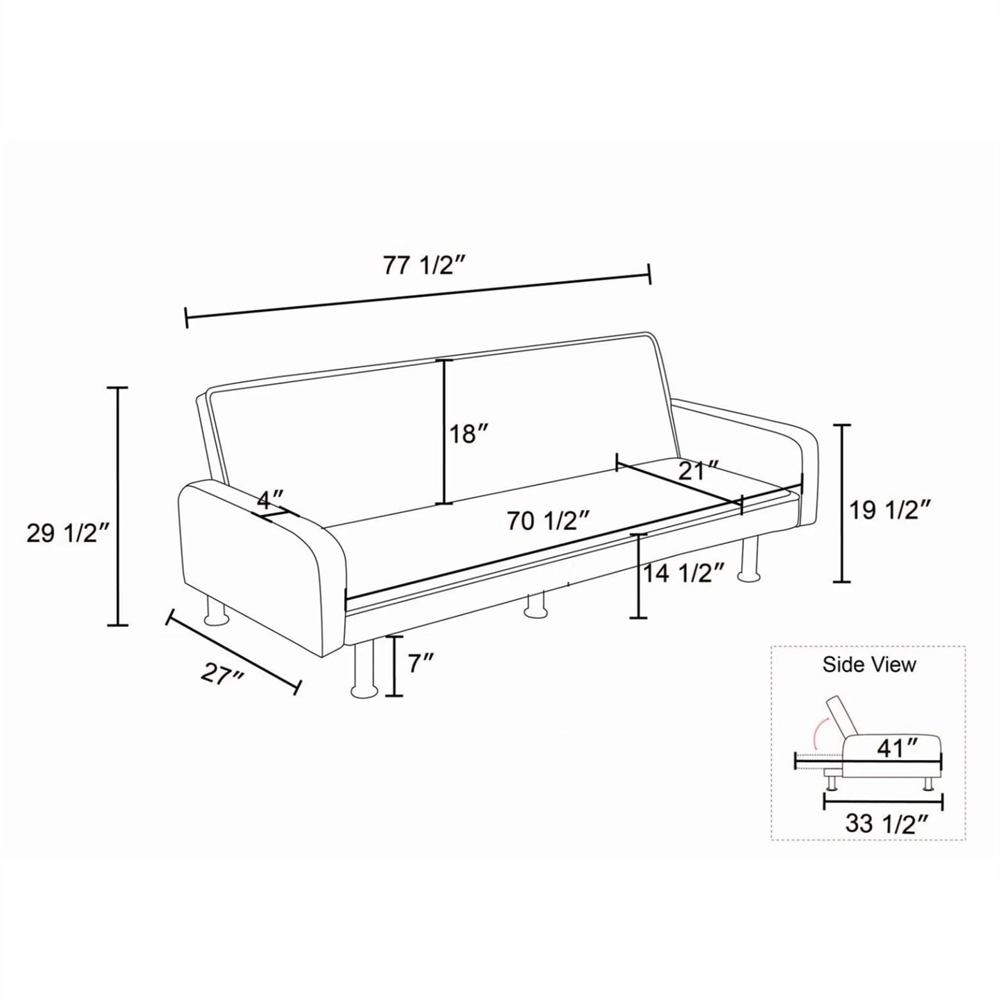 Aukfa 78" Futon Sofa Bed, Upholstered Loveseat for Home Office, Flannel, Light Gray