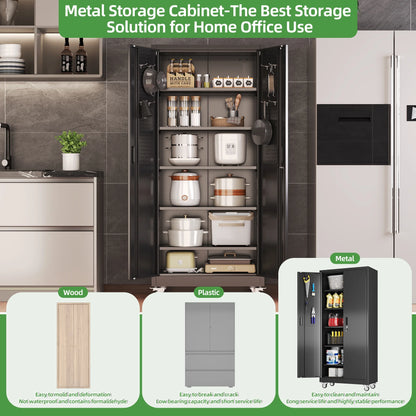 SUXXAN Metal Storage Cabinets with Locking Doors and Adjustable Shelves for Home Office, Garage and Utility Room (2 Handles, Black)