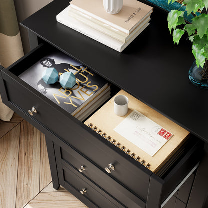 Homhougo Dresser for Bedroom Black with 5 Drawers, Tall Wood Organizer Storage Cabinet with Round Handle, Drawer Dresser for Closet, Living Room, Hallway, Nursery, Kids Bedroom