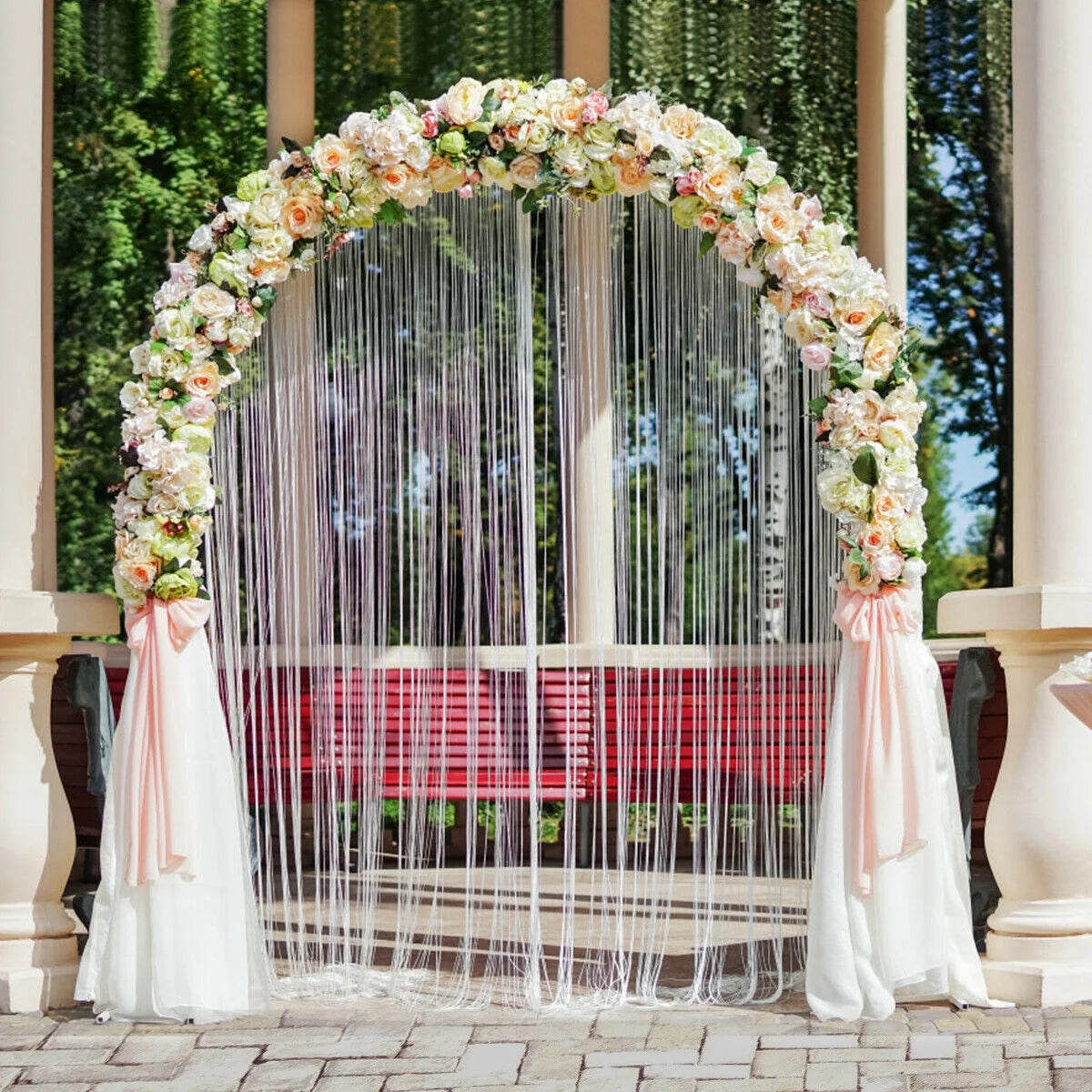Gymax 7.2Ft Garden Arch Steel Arbor Wedding Garden Decoration Climbing Plants w/Stakes