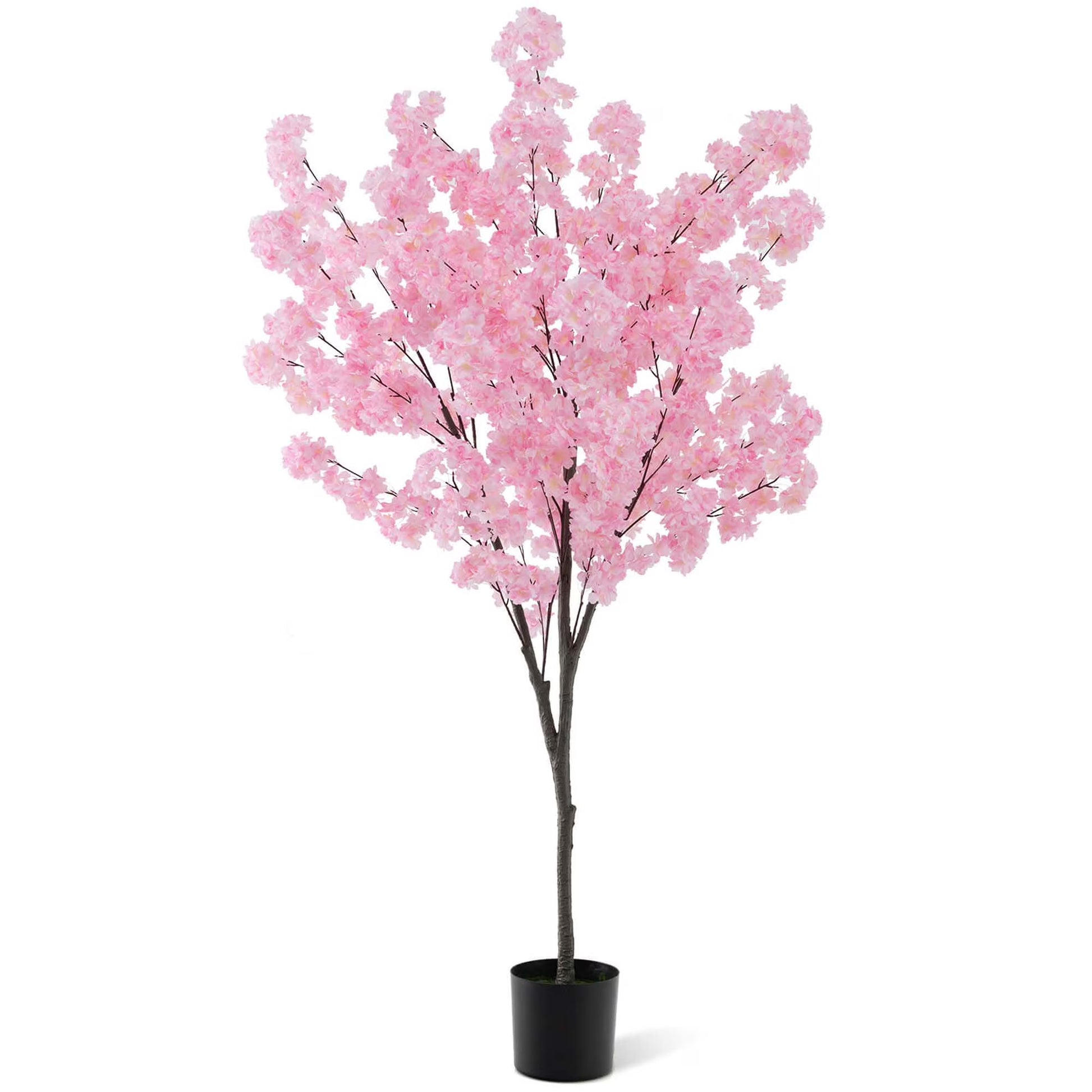 Costway 6.5 FT 2 PCS Tall Artificial Cherry Blossom Tree with 900 Pink Flowers Cement-filled